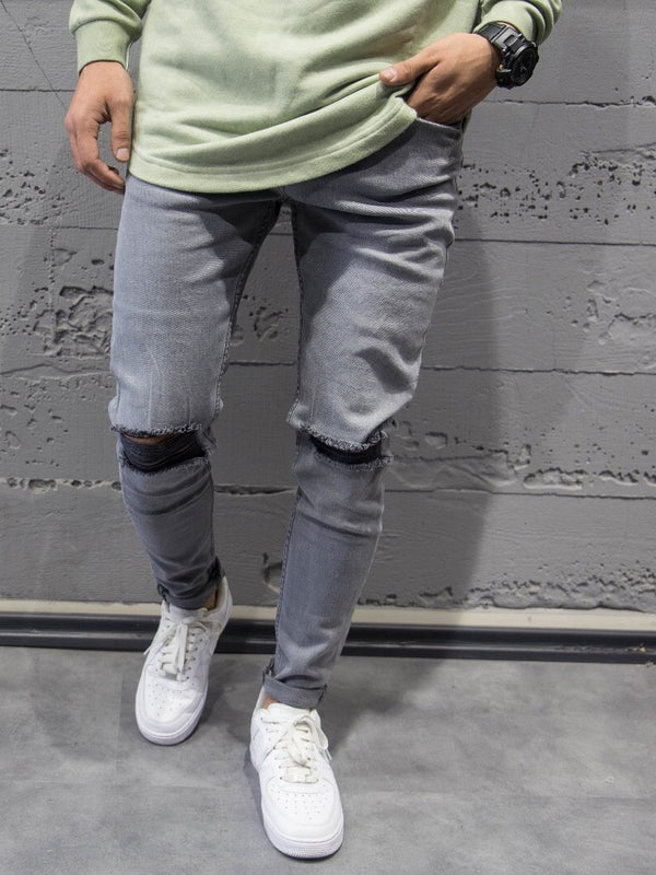 Jeans J Brand Gris Déchirés Aux Genoux - Taille 27, Coupe Skinny Haute, Occasion TB état