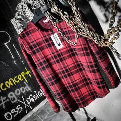 Plaid Flannel Long Sleeves T-Shirt - Red Black OS0006B