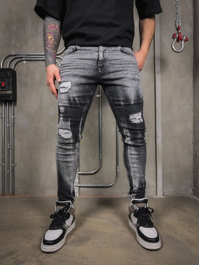 Sank Slim Fit Ripped Jeans - Washed Black DH4