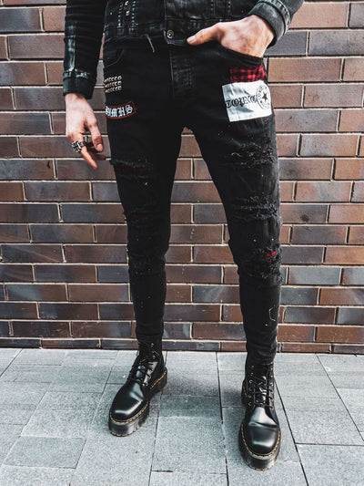 TOP NOTCH Skinny Fit Ripped Jeans - Black DH2