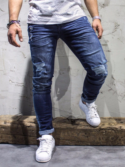 Men Slim Fit Simply Ripped Jeans - Blue