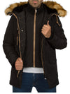 Y&R Men Stylish Parka Mid Length 2 Front Zip Layers Coat Hoodie Fur Jacket - Black