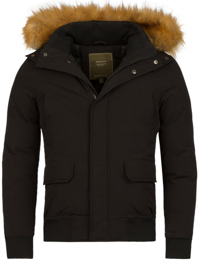 Y&R Men Parka Jacket Detachable Hoodie Fur - Black