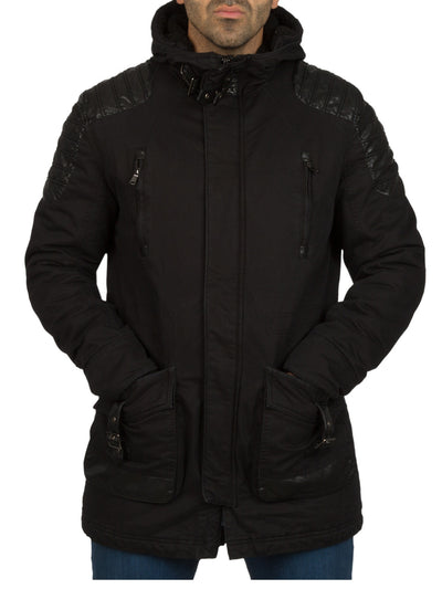 Y&R Men Stylish Mid Length Jacket Faux Leather Coat - Black