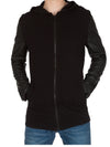 Y&R Men Stylish Mid Length Zip Up Hoodie Faux Leather Sleeves - Black