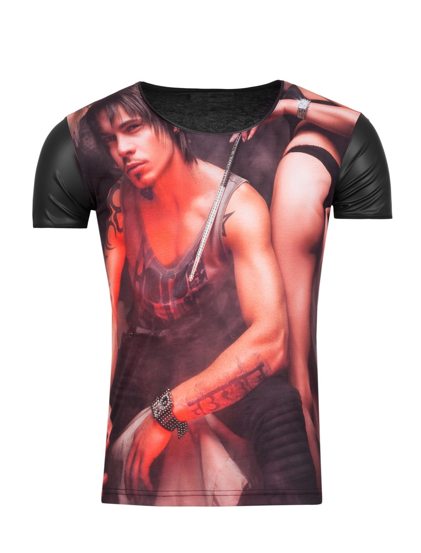 R&R Men Sexy Lady Studded Graphic T-Shirt - Black