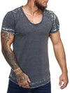 Washed Rugged Big V-neck T-Shirt - Asphalt Gray X0013A