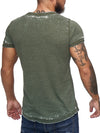 Washed Rugged Big V-neck T-Shirt - Army Green X0013B