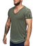 Washed Rugged Big V-neck T-Shirt - Army Green X0013B