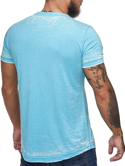 Washed Rugged Big V-neck T-Shirt - Sky Blue X0013C