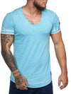 Washed Rugged Big V-neck T-Shirt - Sky Blue X0013C