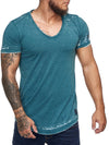 Washed Rugged Big V-neck T-Shirt - Green X0013D