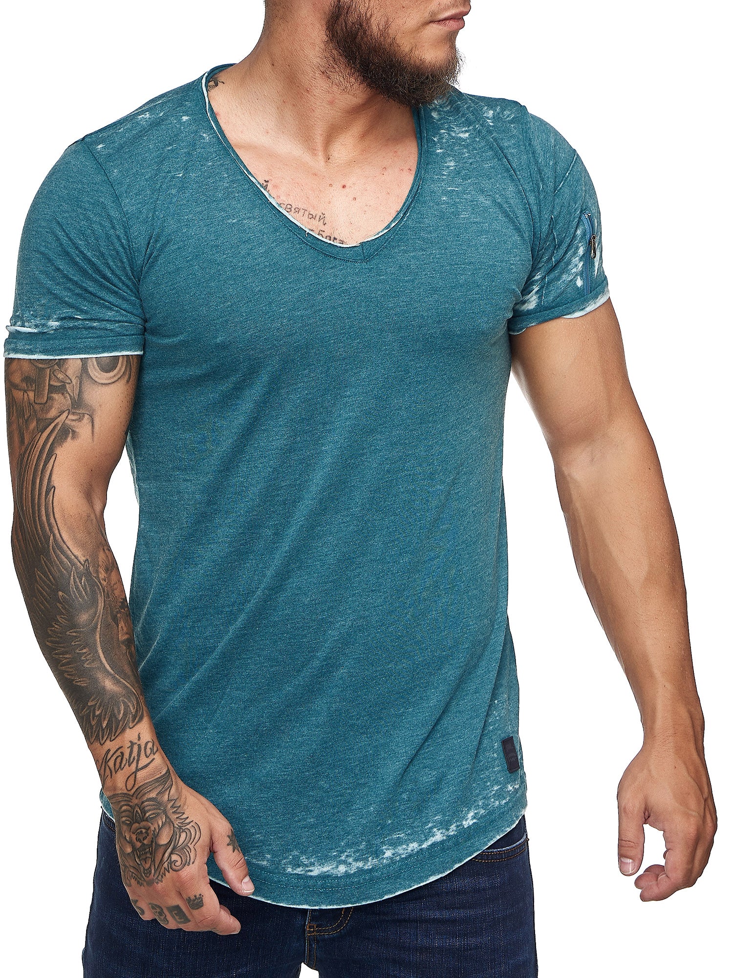 T-Shirt - Rugged Washed FASH V-neck X0013D STOP Green - Big