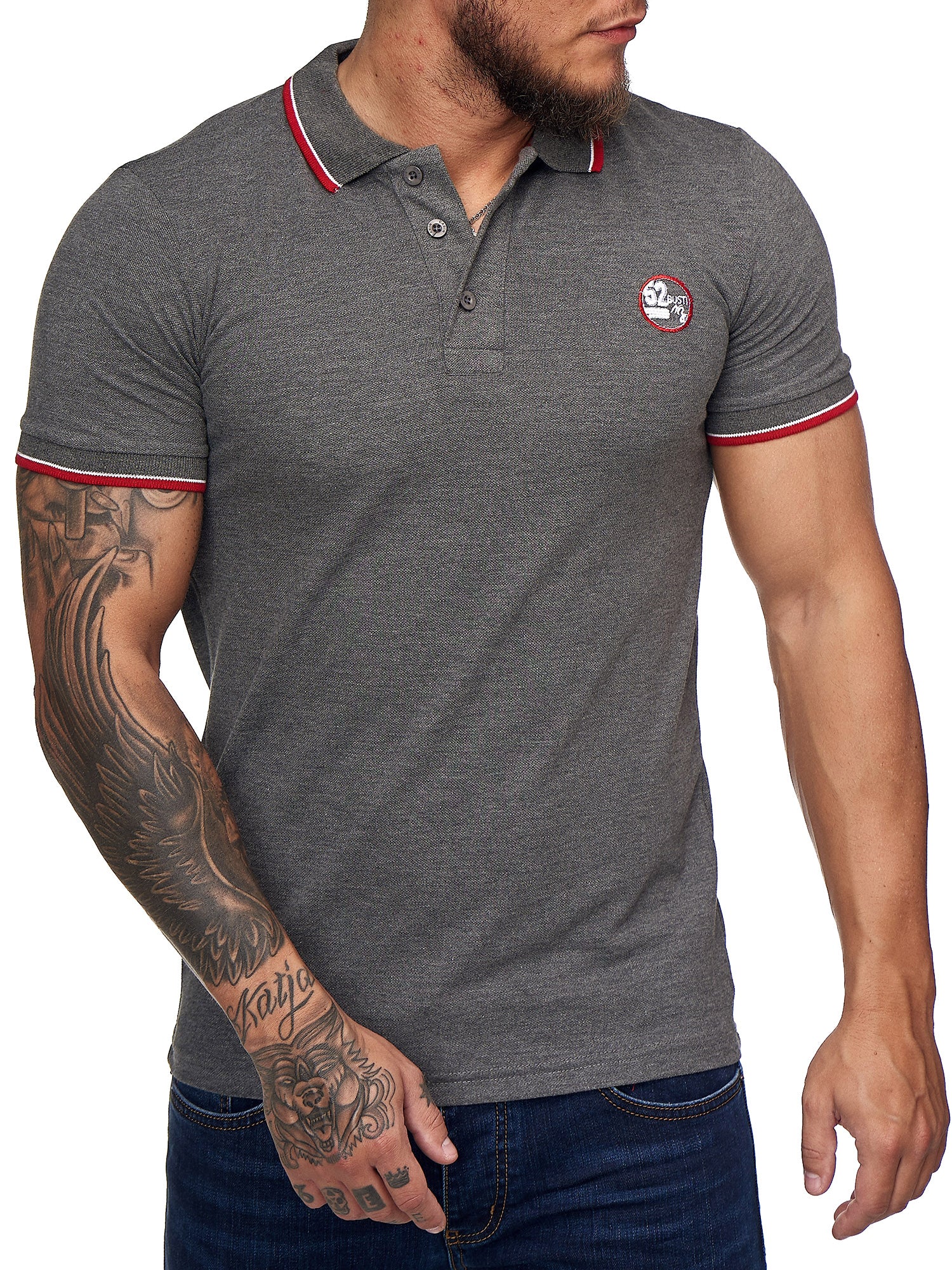 "52" Badge Polo T-Shirt - Asphalt Gray  X0014D - FASH STOP