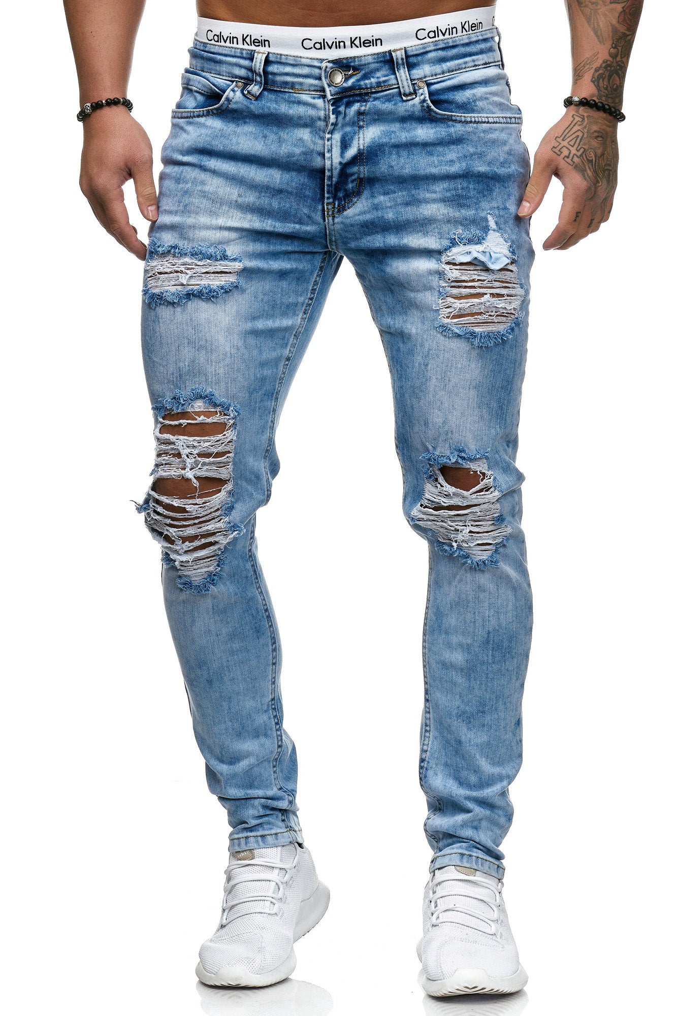 Blitz Ripped Distressed Jeans - Blue X0016 - FASH STOP