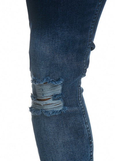 Scrapped Knees Fading Skinny Ripped Distressed Jeans - Blue X0019