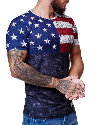 USA Flag Overt Print Graphic T-Shirt - Multicolor  X0048
