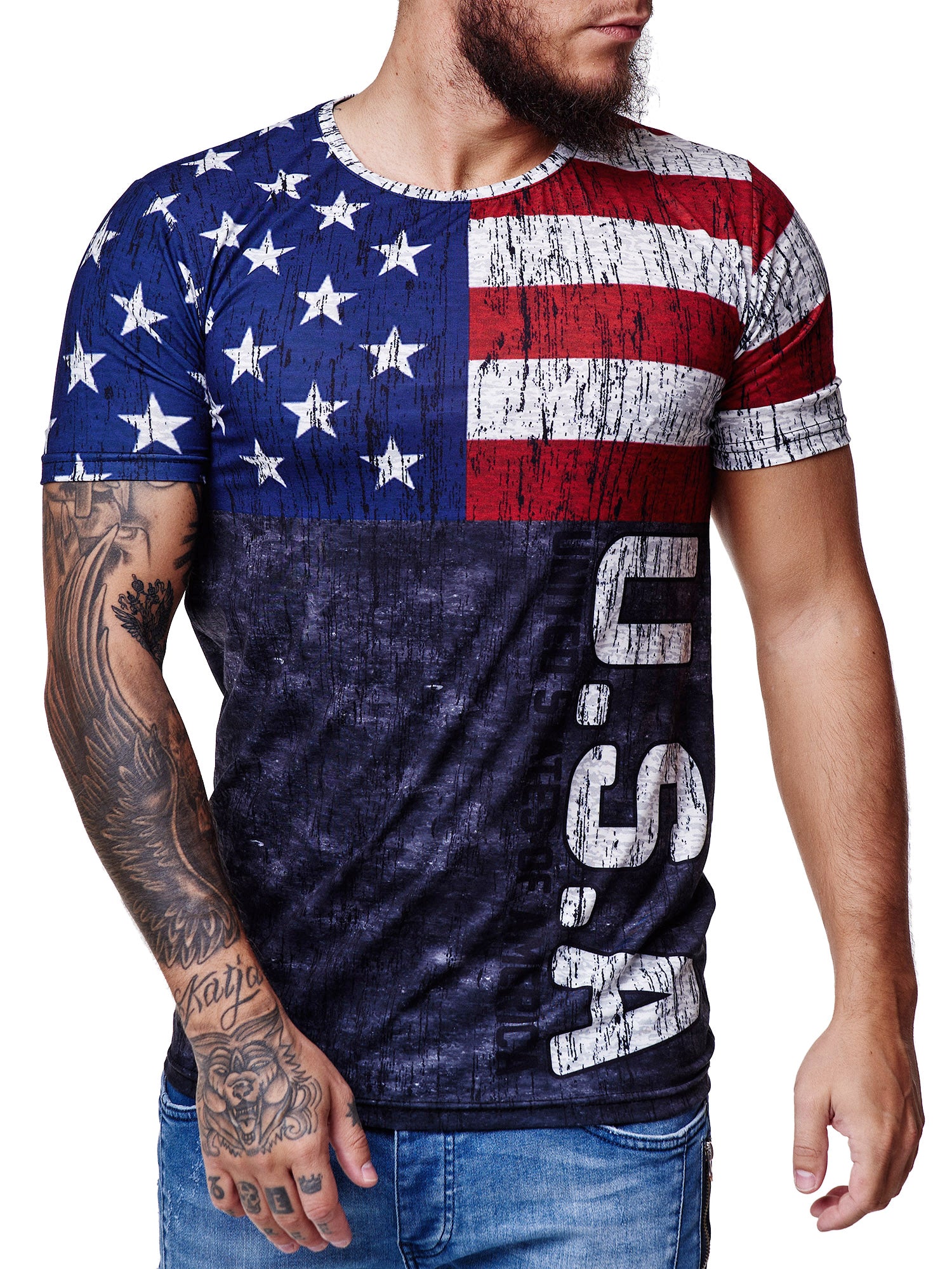 USA Flag Overt Print Graphic T-Shirt - Multicolor  X0048