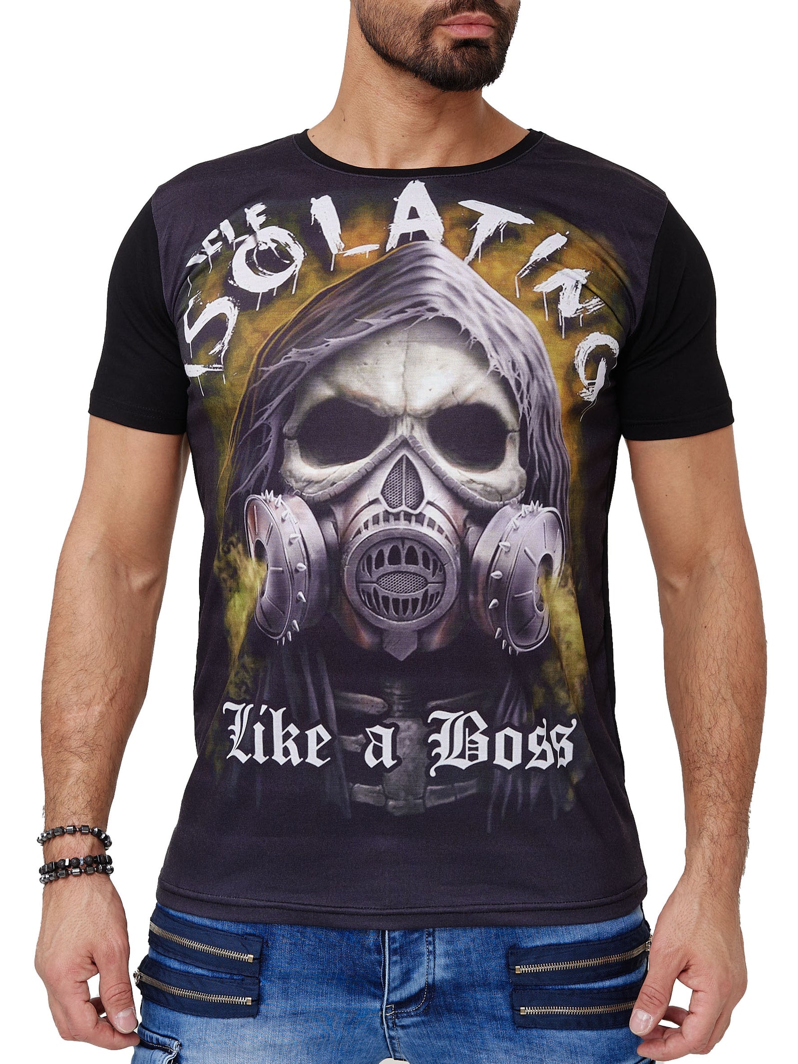Masked Skull Graphic T-Shirt - Black X101