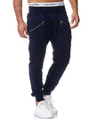 Ribbed Zipper Sweatpants Joggers - Navy Blue X2C