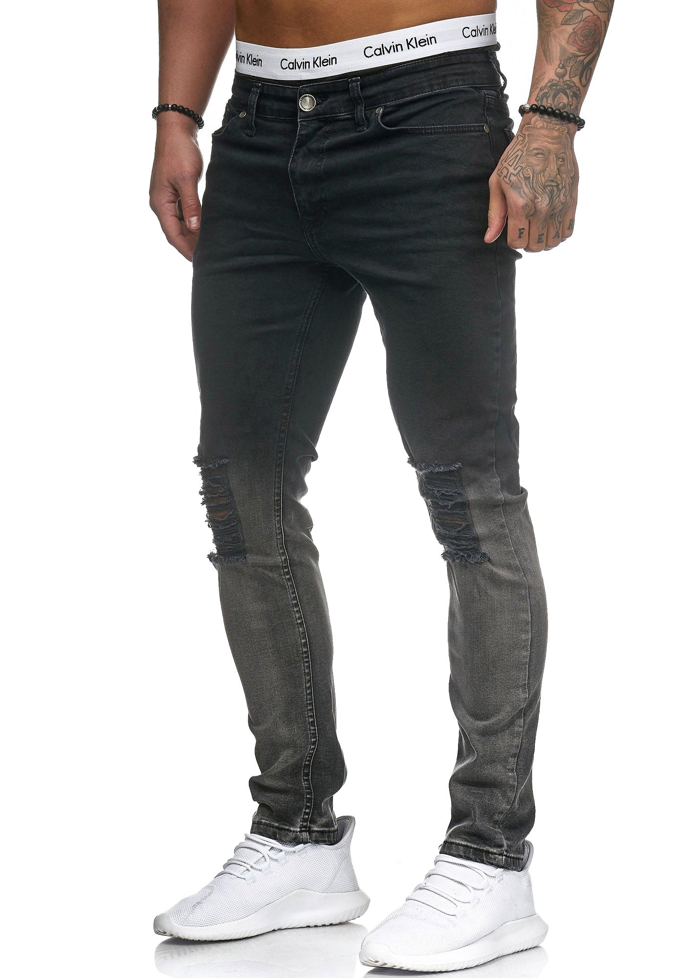 Scrapped Knees Fading Skinny Ripped Distressed Jeans - Black X3 - FASH STOP