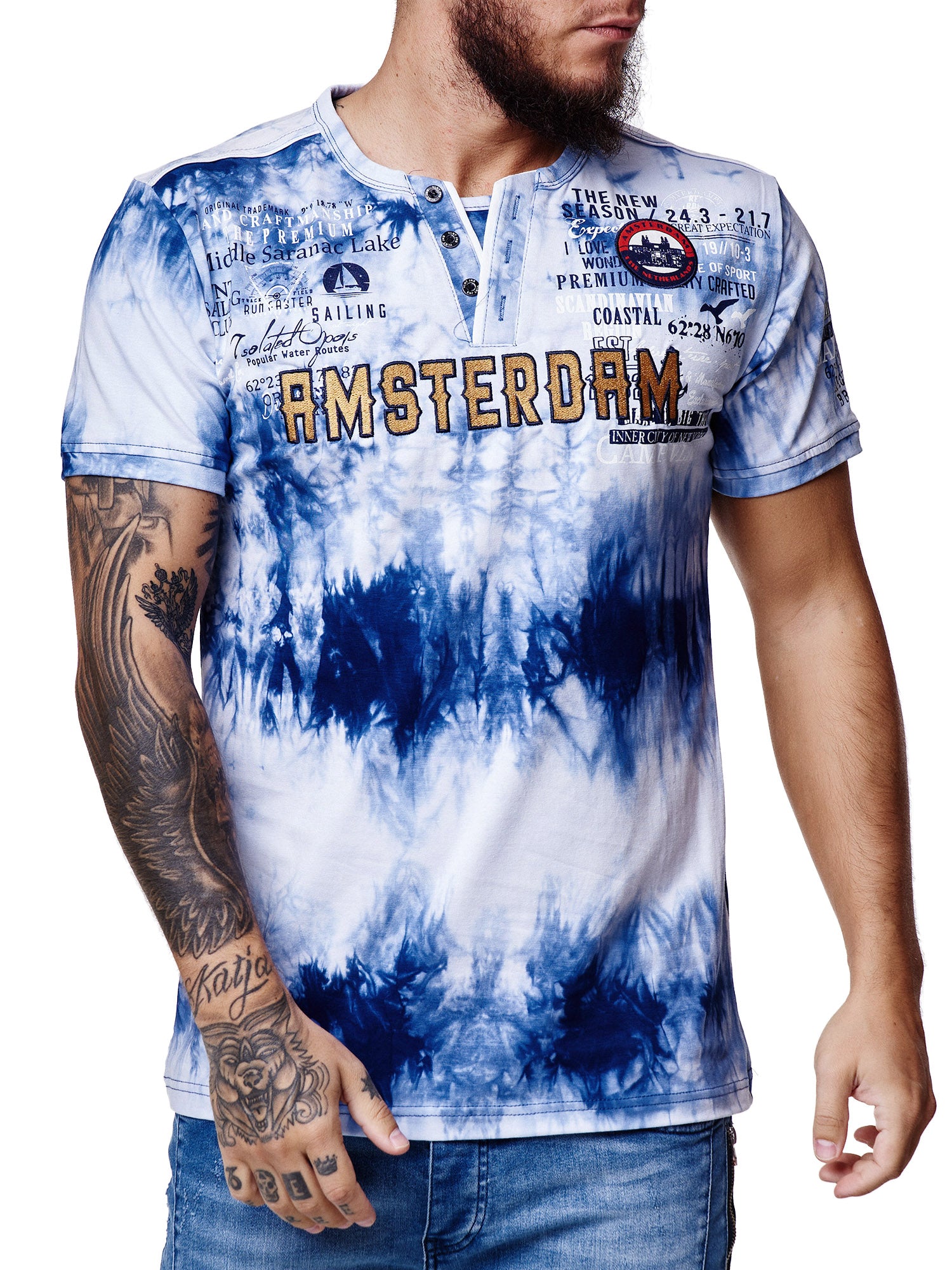 "Amsterdam" Print Graphic T-Shirt - Blue X53D