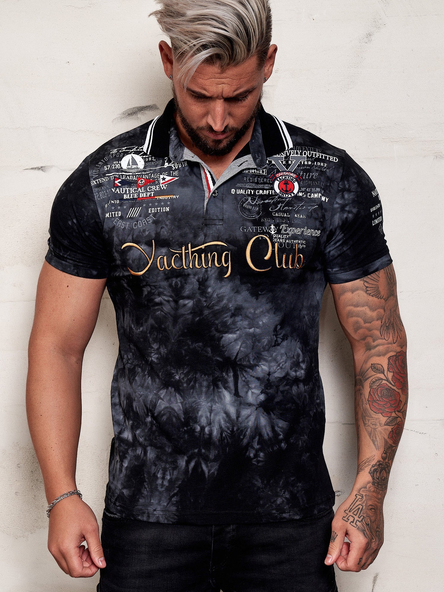 "Yacthing Club" Polo T-Shirt - Black X61A