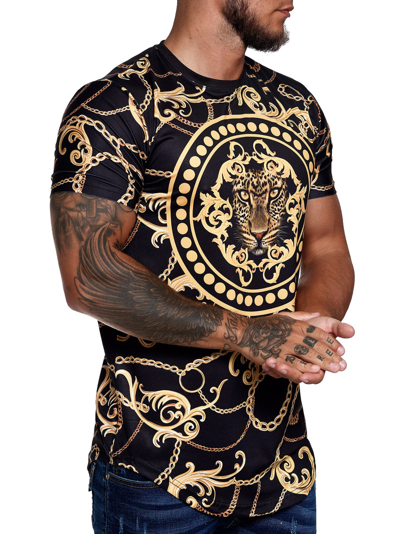 Chained Leo Graphic T-Shirt - Black Gold  X67A