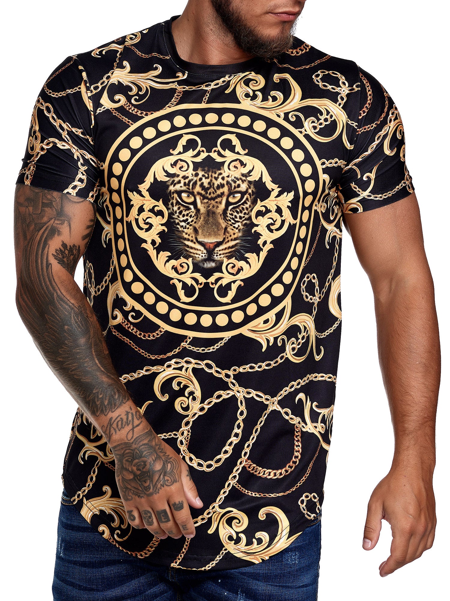 Chained Leo Graphic T-Shirt - Black Gold  X67A