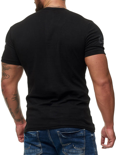 "Monte Carlo" Print Graphic V-Neck T-Shirt - Black X79A