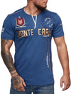 "Monte Carlo" Print Graphic V-Neck T-Shirt - Blue X79C
