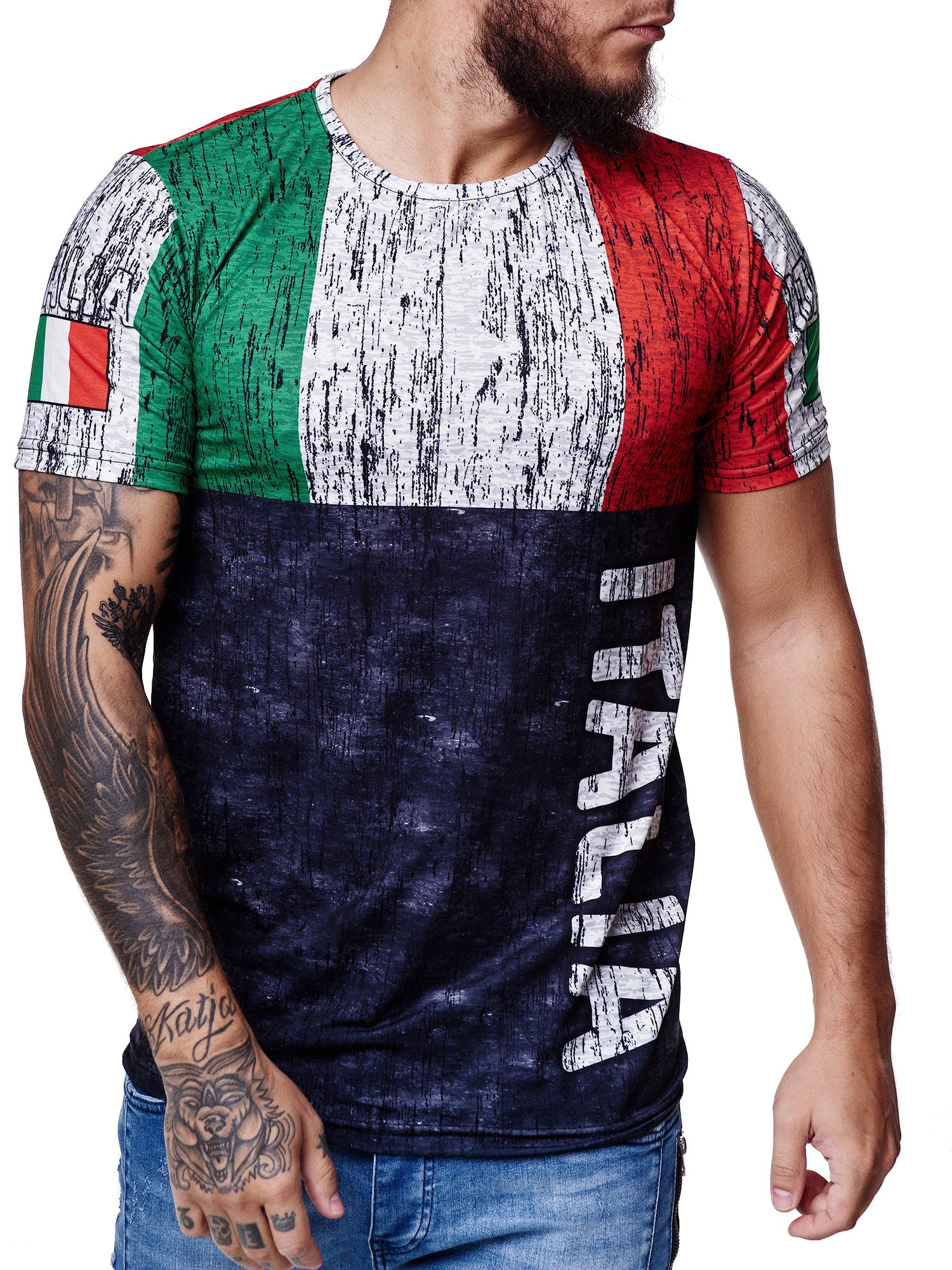 ITALIA Flag Overt Print Graphic T-Shirt - Multicolor  X87