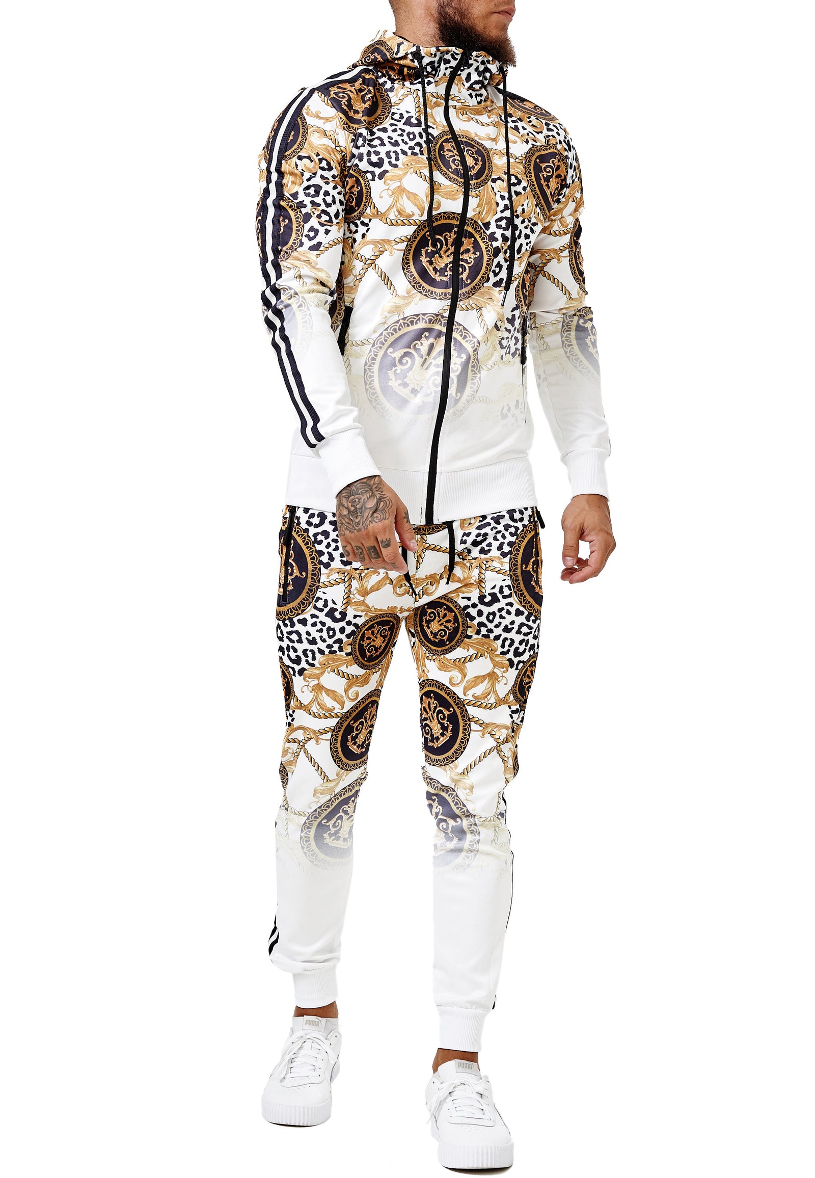 Boss Cheetah Hoodie TrackSuit - White  X89A