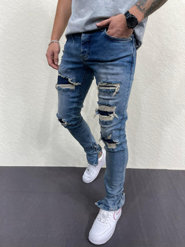 Jefe Slim Fit Ripped Jeans - Blue Y1 - FASH STOP