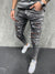 Plaid Wounds Skinny Ripped Jeans + Chain - Washed Black Y10