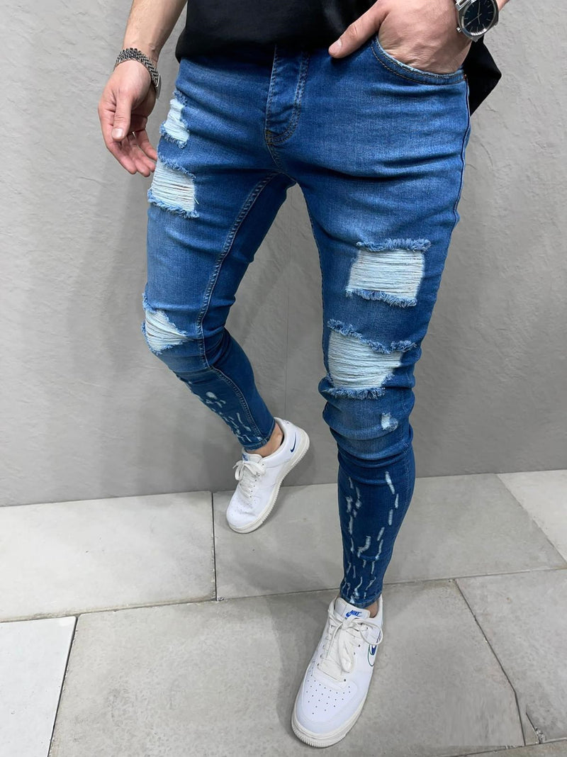 Wirt Skinny Ankle Ripped Jeans - Blue Y11