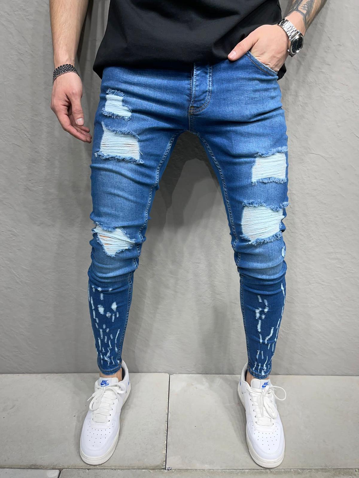 Wirt Skinny Ankle Ripped Jeans - Blue Y11