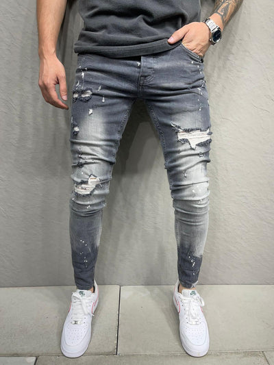 Cray Skinny Ripped Jeans - Gray Y13