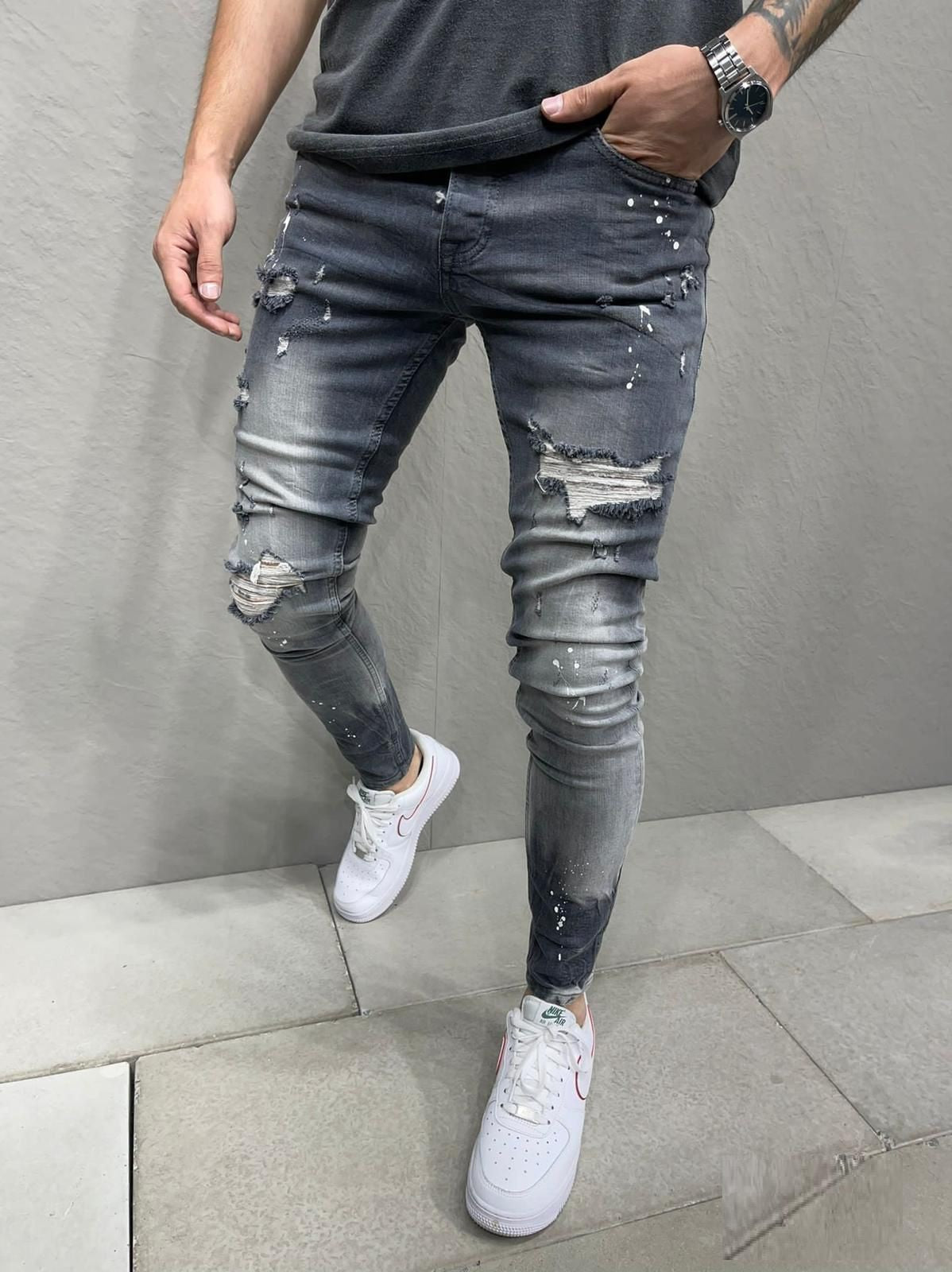 Cray Skinny Ripped Jeans - Gray Y13