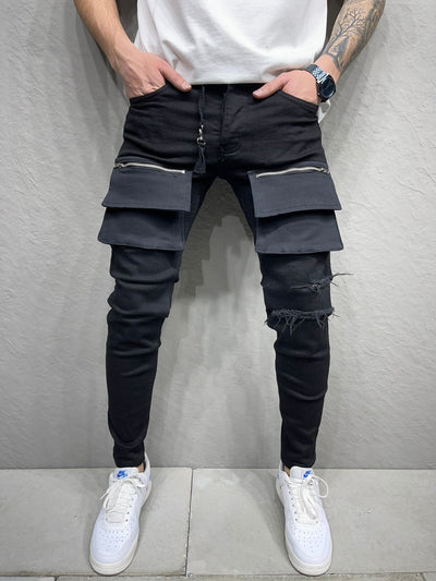Pox Slim Cargo Ripped Jeans - Black Y16 - FASH STOP