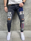 PARIS Patchwork Skinny Ripped Jeans - Black Y19