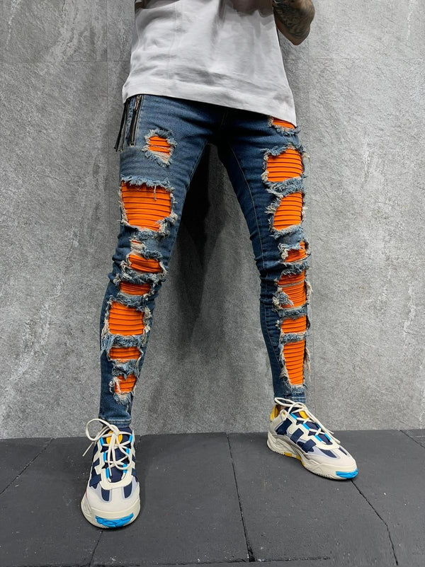 Orange Monster Skinny Ripped Jeans Blue Y2 FASH STOP