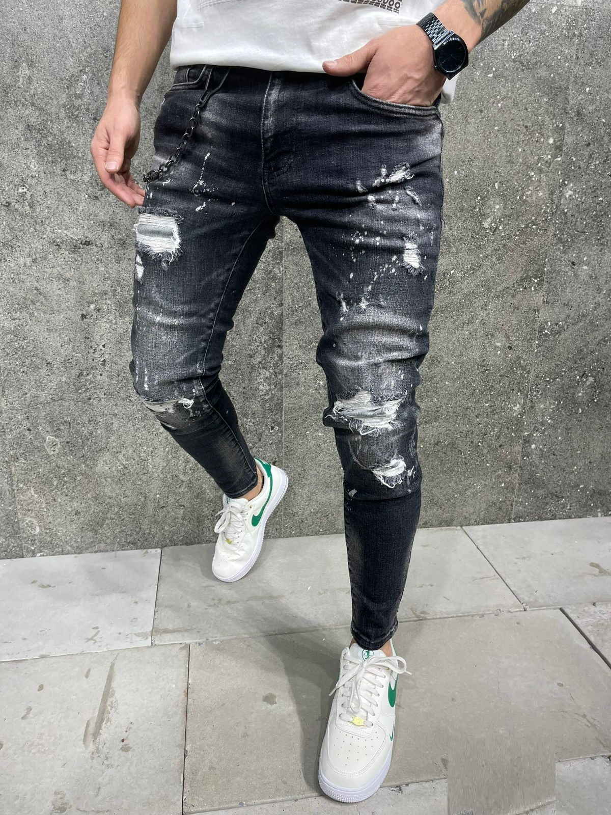 Afterclap Ankle Ripped Jeans - StoneWashed Black Y18 - FASH STOP
