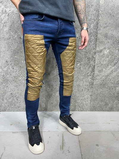 Fredo Quilted Jeans - Blue Gold  Y22A