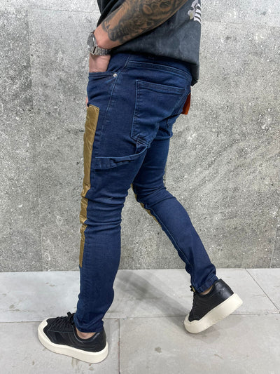 Fredo Quilted Jeans - Blue Gold  Y22A