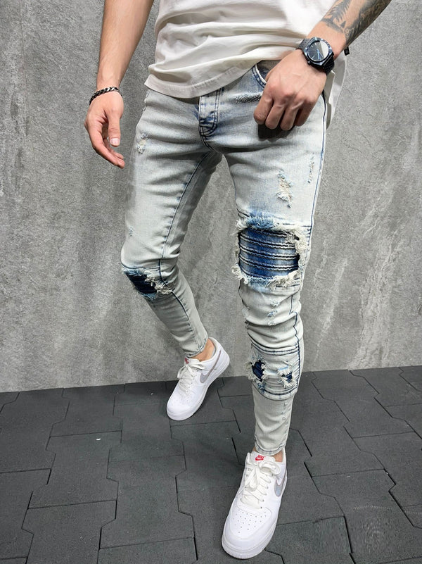 Blown Skinny Ripped Jeans - Washed Blue Y3 - FASH STOP
