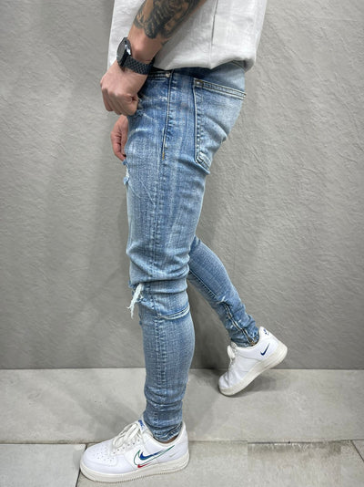 Blue Knee Ripped Jeans Slim Fit Jeans BL502 Streetwear Mens Jeans |  Sneakerjeans