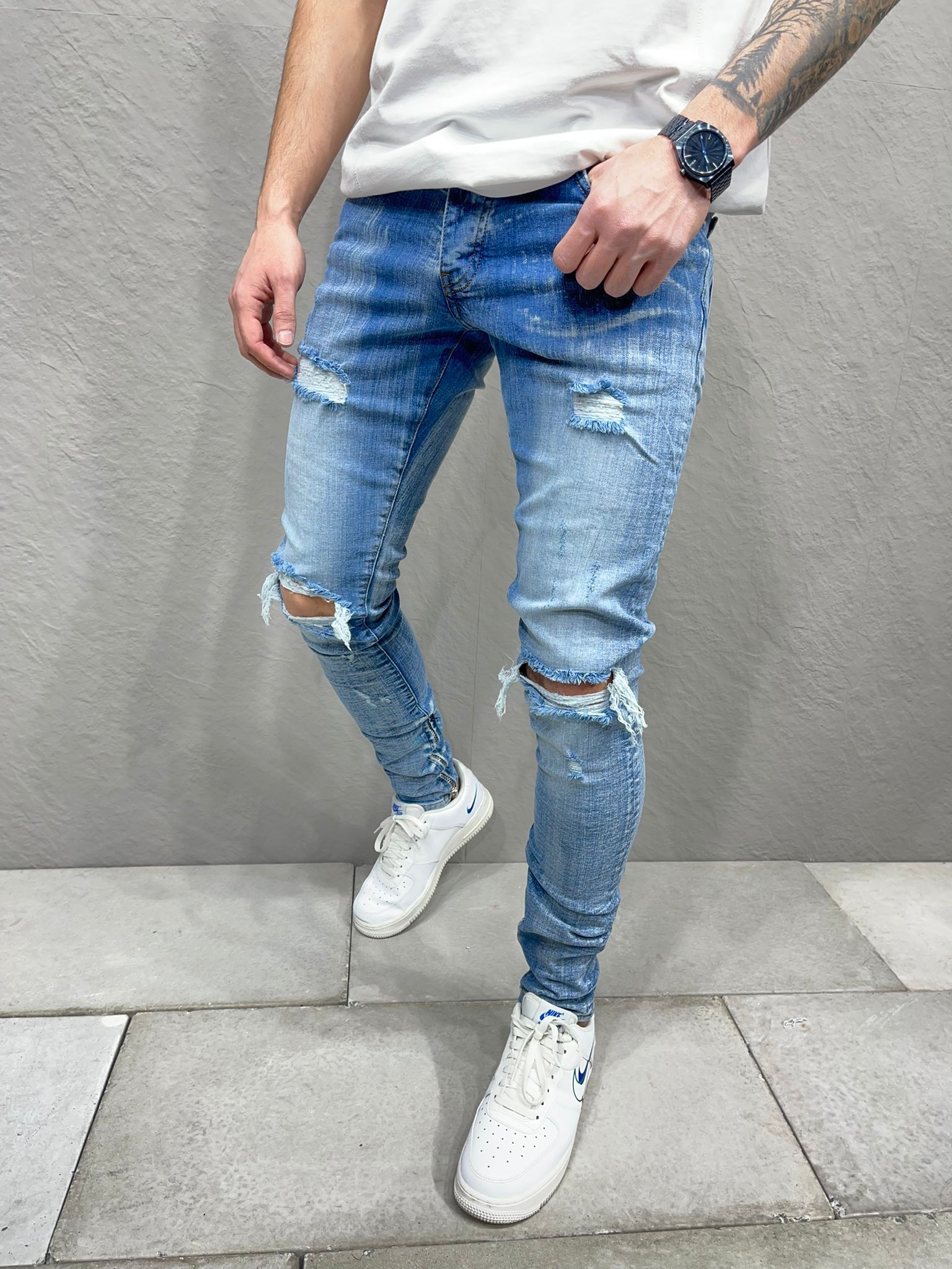 Kinx Slim Fit Ripped Jeans - Blue Y4 - FASH STOP