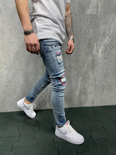 Stick Skinny Ripped Jeans - Blue Y7