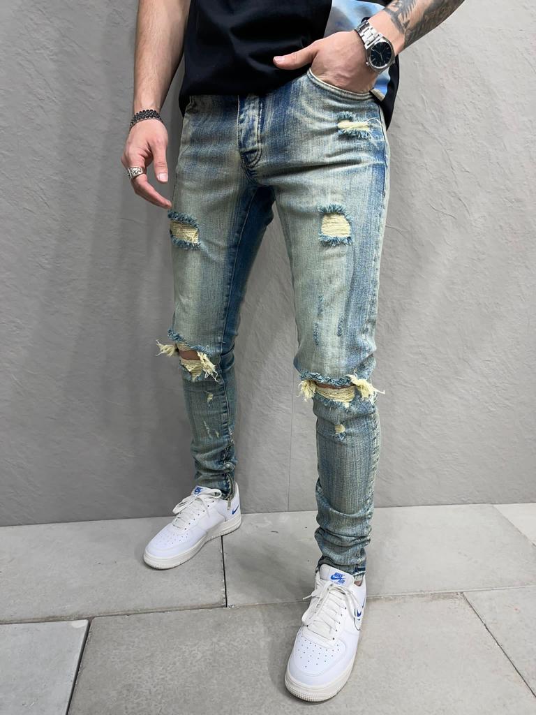 Ritte Slim Fit Ripped Jeans - Blue Y9